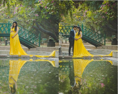 G178, Yellow Maternity Shoot Trail Baby Shower Gown, Size: All, Color: All