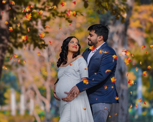 G152, White Maternity Shoot Trail Baby Shower Lycra Body Fit Gown, Size: All, Color: All