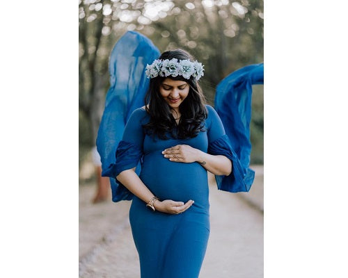 G207, Navy Blue Maternity Shoot Baby Shower Trail Lycra Fit Gown, Size: All, Color: All