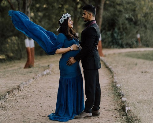 G207, Navy Blue Maternity Shoot Baby Shower Trail Lycra Fit Gown, Size: All, Color: All