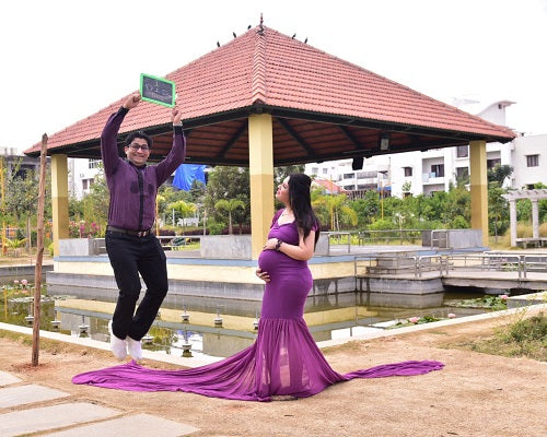 G218,Purple Maternity Shoot Trail Baby Shower Lycra Fit Gown, Size: All, Color: All