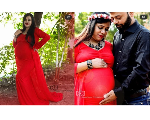 G44 ,Wine Maternity shoot Baby Shower Lycra Body Fit Gown, Size: All, Color: All