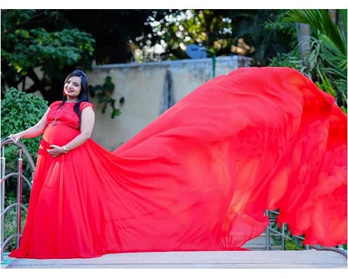 G600, Red Long Trail Maternity Shoot Baby Shower Gown, Size: All, Color: All
