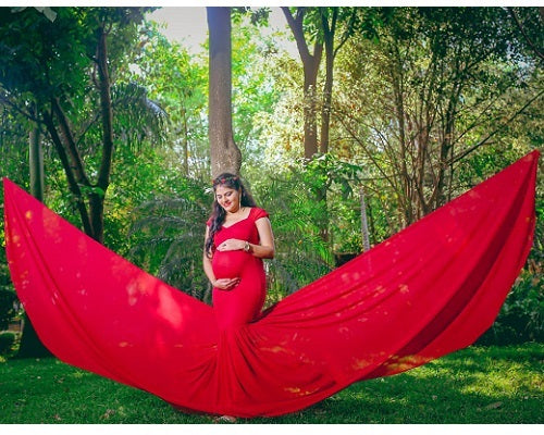 G215, Red Maternity Shoot Trail Baby Shower Lycra Fit Gown, Size: All, Color: All