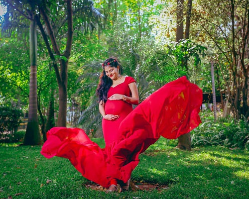G215,Red Maternity Shoot Trail Baby Shower Lycra Body Fit Gown, Size: All, Color: All