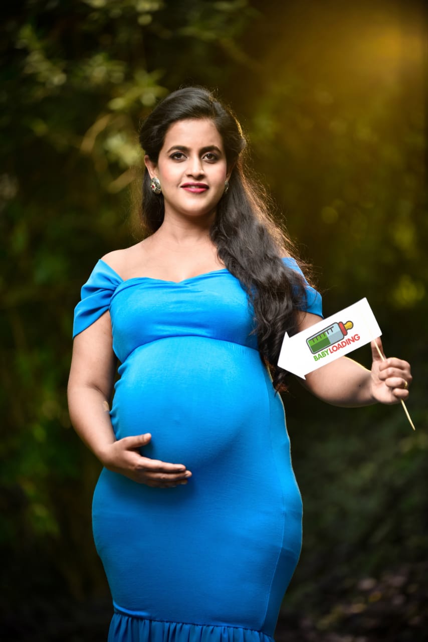 G46,Blue Maternity Shoot Trail Baby Shower Lycra Fit Gown, Size: All,Color: All