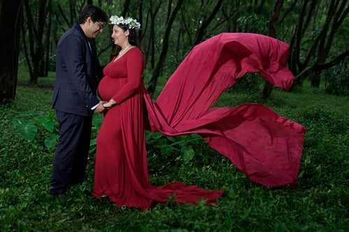 G44 ,Wine Maternity shoot Baby Shower Lycra Body Fit Gown, Size: All, Color: All