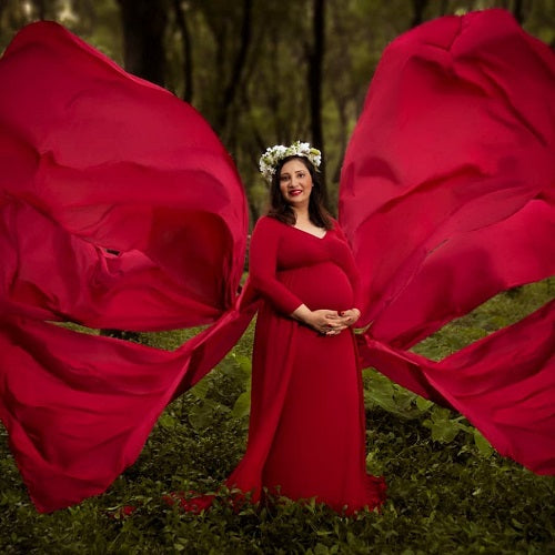 G44 ,Wine Maternity shoot Baby Shower Lycra Body Fit Gown, Size: All, Color: All