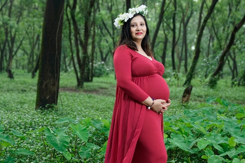 G44 ,Wine Maternity shoot Baby Shower Lycra Body Fit Gown, Size: All, Color: All