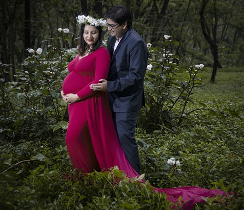 G44 ,Wine Maternity shoot Baby Shower Lycra Body Fit Gown, Size: All, Color: All