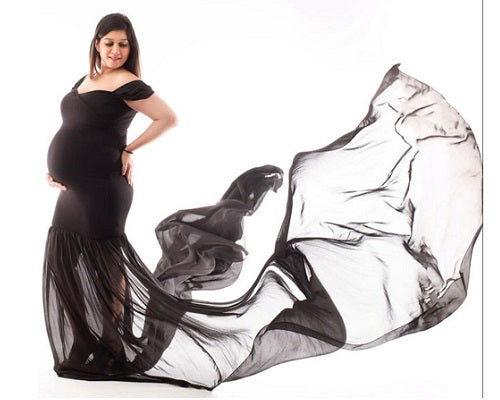 G220, Black Maternity Shoot Trail Baby Shower Lycra Fit Gown, Size: All, Color: All
