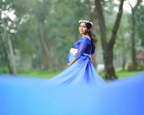 G400, Royal Blue Satin Long Trail Maternity Shoot Gown, Size: All, Color: All