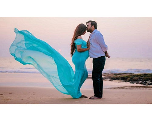 G49,Light Green Maternity Shoot Baby Shower Trail Lycra Fit Gown, Size: All,Color: All