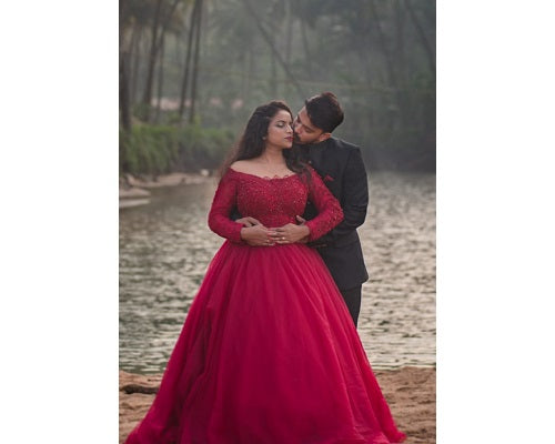 G135, Wine Semi OS Prewedding Shoot ball Gown Size: All, Color: All