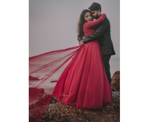 G135, Wine Semi OS Prewedding Shoot ball Gown Size: All, Color: All
