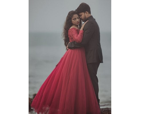 G135, Wine Semi OS Prewedding Shoot ball Gown Size: All, Color: All