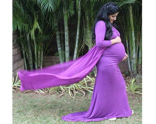 G41,Purple Maternity shoot Baby Shower Lycra Body Fit Gown, Size: All, Color: All