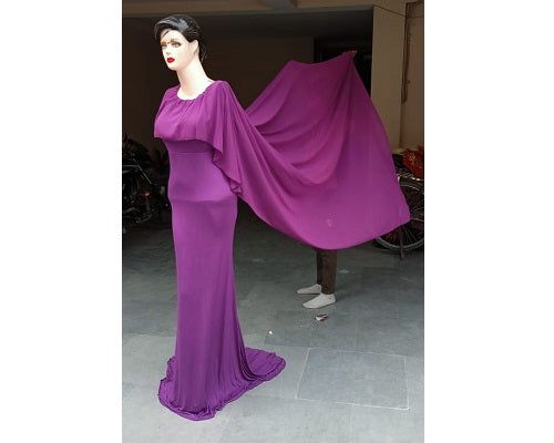 G346, Purple Maternity Shoot Baby Shower Trail Lycra Fit Gown, Size: All, Color: All