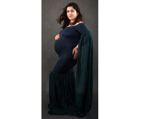 G281, Green Long Sleeves Trail Lycra Fit Gown, Size: All, Color: All