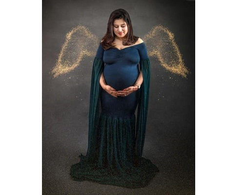 G281, Green Long Sleeves Trail Lycra Fit Gown, Size: All, Color: All