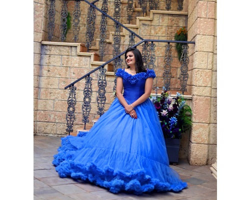 G237, Luxury Royal Blue Puffy Cloud Trail Ball Gown, Size: All, Color: All