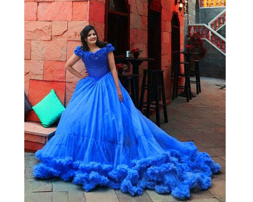 G237, Luxury Royal Blue Puffy Cloud Trail Ball Gown, Size: All, Color: All