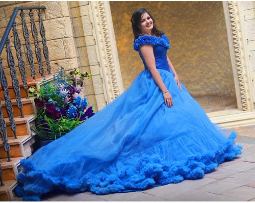 G237, Luxury Royal Blue Puffy Cloud Trail Ball Gown, Size: All, Color: All