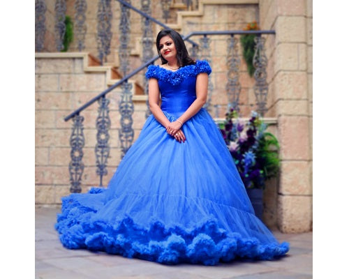 G237, Luxury Royal Blue Puffy Cloud Trail Ball Gown, Size: All, Color: All