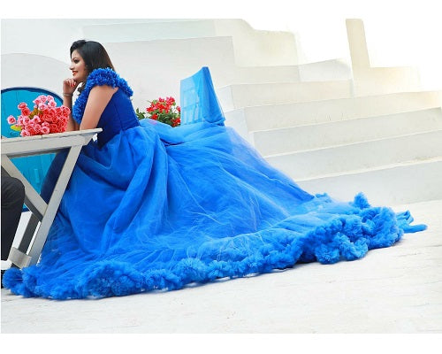 G237, Luxury Royal Blue Puffy Cloud Trail Ball Gown, Size: All, Color: All