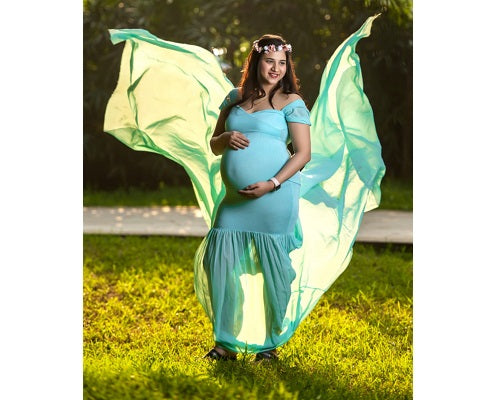G49,Light Green Maternity Shoot Baby Shower Trail Lycra Fit Gown, Size: All,Color: All