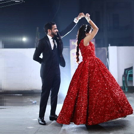 G337, Red Luxury Sequence Quinceanera Ball gown, Size (XS-30 to L-38)
