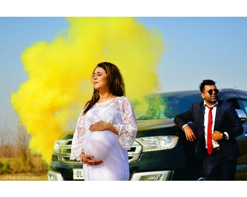 G308, White Os Full Sleeves Maternity Shoot Trail Baby Shower Gown, Size: All, Color: All