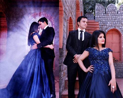 G132, Navy Blue Satin Off Shoulder Trail Ball gown Size: All, Color: All