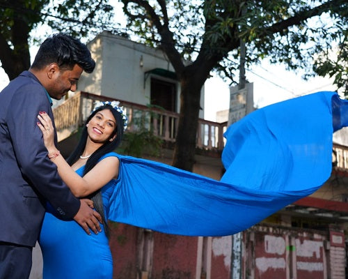 G222, Cyan Blue Maternity Veil Trail Baby Shower Gown, Size: All, Color: All