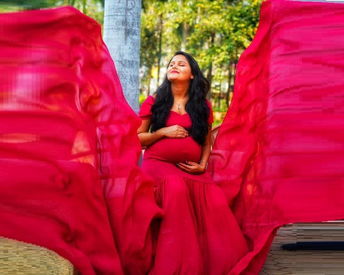 G231,Wine Red Maternity Shoot Baby Shower Trail Lycra Body Fit Gown, Size: All, Color: All