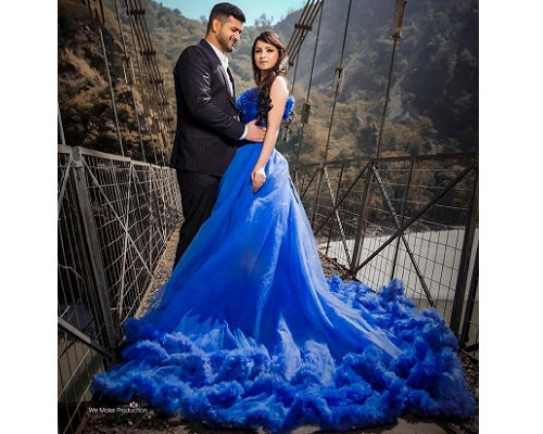 G237, Luxury Royal Blue Puffy Cloud Trail Ball Gown, Size: All, Color: All