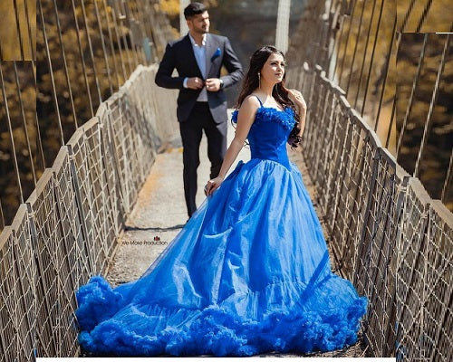 G237, Luxury Royal Blue Puffy Cloud Trail Ball Gown, Size: All, Color: All