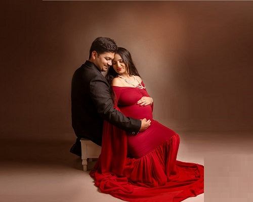 G181, Wine Maternity Shoot Long Sleeves Trail Baby Shower Gown, Size: All, Color: All