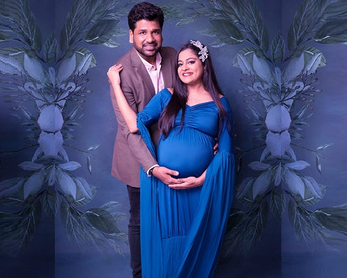 G207, Navy Blue Maternity Shoot Baby Shower Trail Lycra Fit Gown, Size: All, Color: All