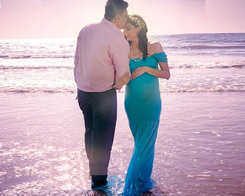 G243,Light Blue Maternity Shoot Baby Shower Trail Lycra Body Fit Gown, Size: All,Color: All