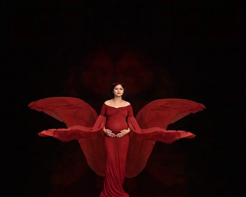 G181, Wine Maternity Shoot Long Sleeves Trail Baby Shower Gown, Size: All, Color: All