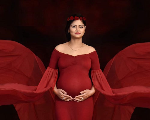 G181, Wine Maternity Shoot Long Sleeves Trail Baby Shower Gown, Size: All, Color: All