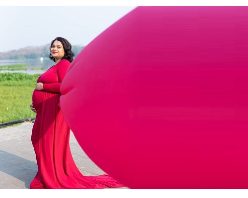 G44 ,Wine Maternity shoot Baby Shower Lycra Body Fit Gown, Size: All, Color: All