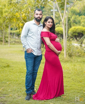 G42, Long Off Shoulder Wine Maternity shoot Baby Shower Lycra Body Fit Gown, Size: All, Color: All