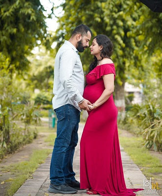 G42, Long Off Shoulder Wine Maternity shoot Baby Shower Lycra Body Fit Gown, Size: All, Color: All