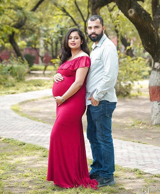 G42, Long Off Shoulder Wine Maternity shoot Baby Shower Lycra Body Fit Gown, Size: All, Color: All