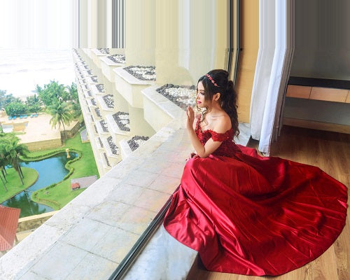 G130, Wine Satin Off Shoulder Trail Ball gown, Size: All, Color: All