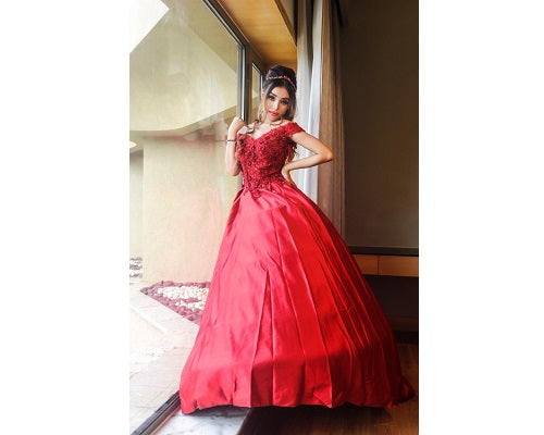 G130, Wine Satin Off Shoulder Trail Ball gown, Size: All, Color: All
