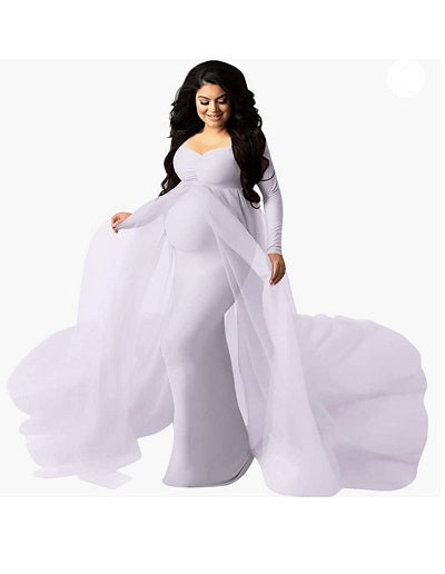 W52, White Maternity Trail Lycra Body Fit Gown, Size: All, Color: All