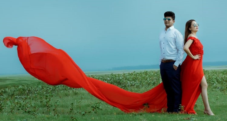 G601, Red Long Slit Cut Trail Prewedding Shoot Gown Size: All, Color: All